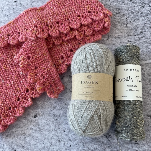 Kit til lille tørklæde, Tussah Tweed og alpakka følgetråd